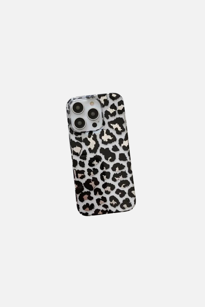 Leopard Print Transparent Black Silver iPhone Case