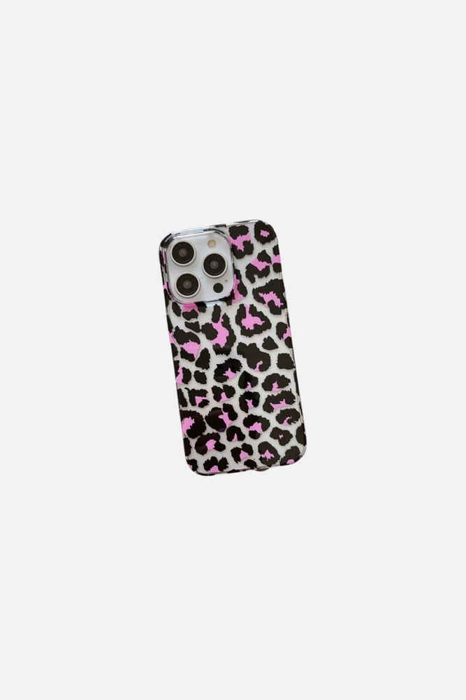 Leopard Print Transparent Black Pink iPhone Case