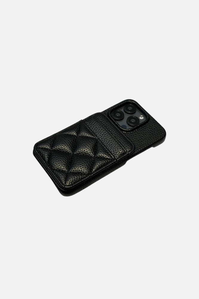Lattice Soft Leather Wallet Black iPhone Case