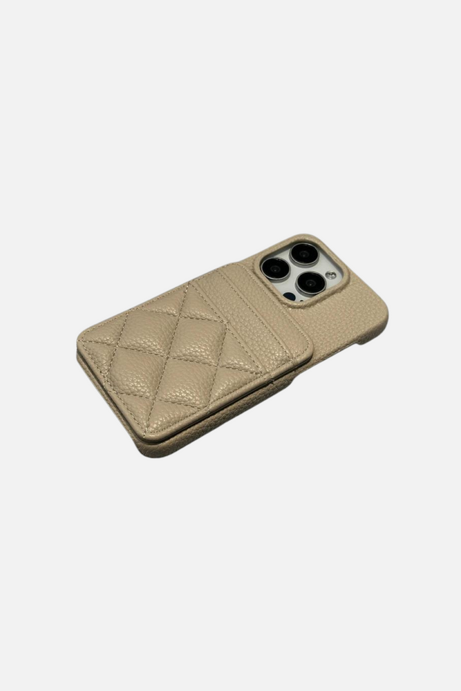 Lattice Soft Leather Wallet Light Khaki iPhone Case