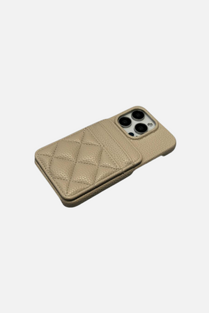 
                  
                    Load image into Gallery viewer, Lattice Soft Leather Wallet Light Khaki iPhone Case
                  
                