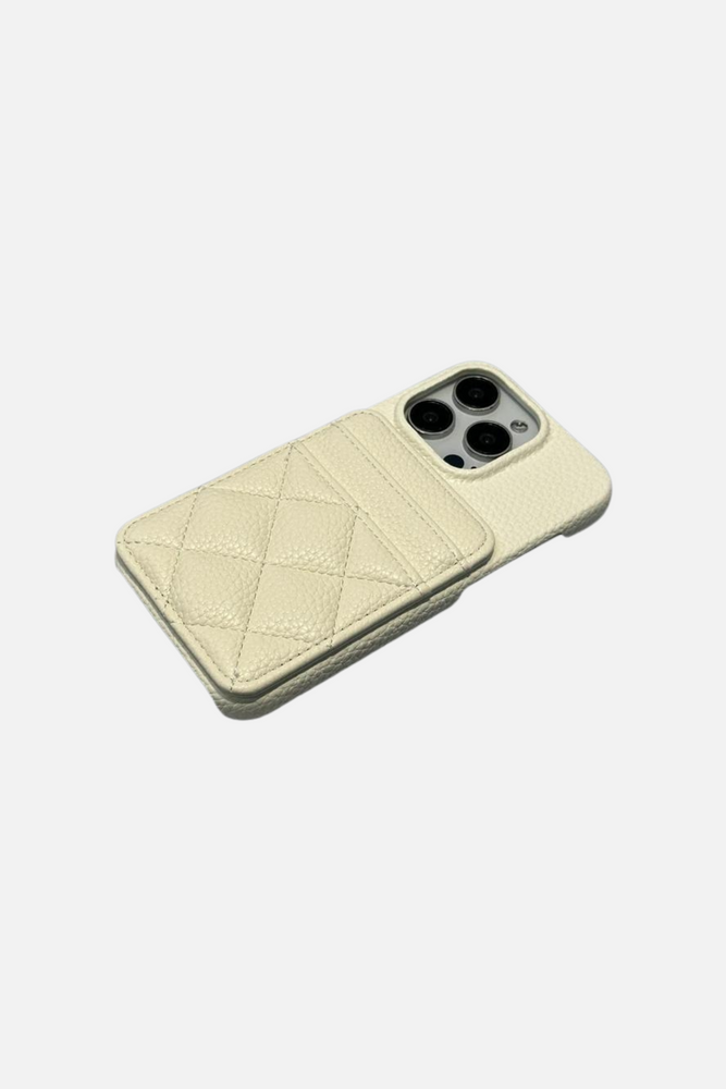 Lattice Soft Leather Wallet Cream iPhone Case