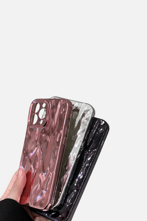 
                  
                    Load image into Gallery viewer, Metallic Color Glossy Fold Pattern Silver iPhone Case
                  
                
