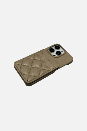 
                  
                    Load image into Gallery viewer, Lattice Soft Leather Wallet Camel iPhone Case
                  
                