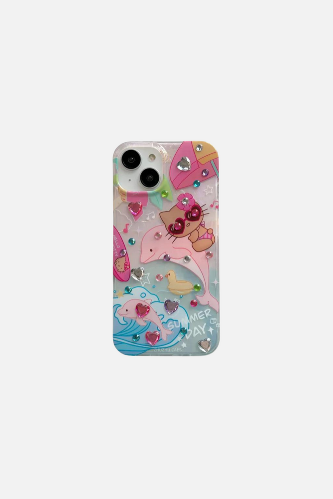 Pink Dolphin Rhinestone iPhone Case