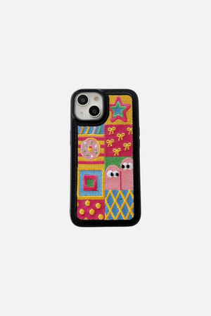 
                  
                    Load image into Gallery viewer, Embroidered Lattice Cartoon Star iPhone Case
                  
                