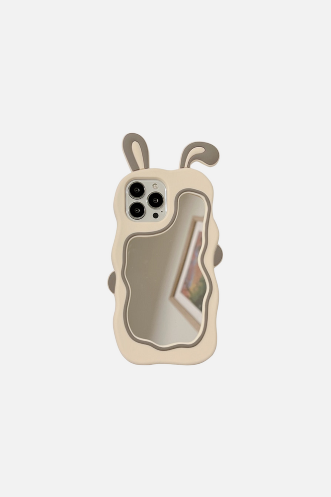 3D Bunny Make Up Mirror Grey iPhone Case