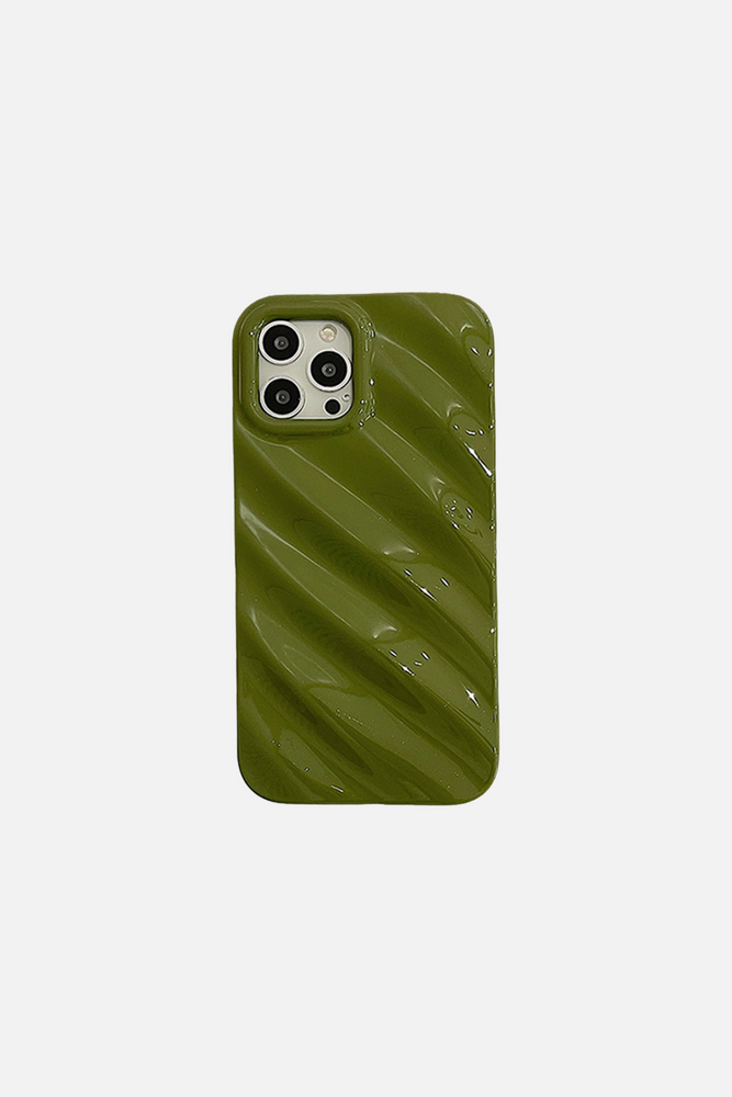 3D Solid Color Wave Pleat Green iPhone Case
