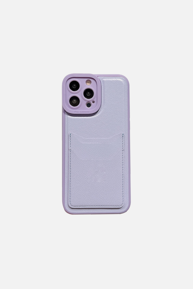 Leather Square Silicone Wallet Card Holder Purple iPhone Case