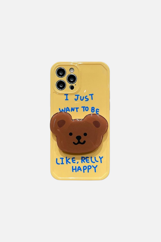 Yellow Blue Letter Bear Stand Holder iPhone Case