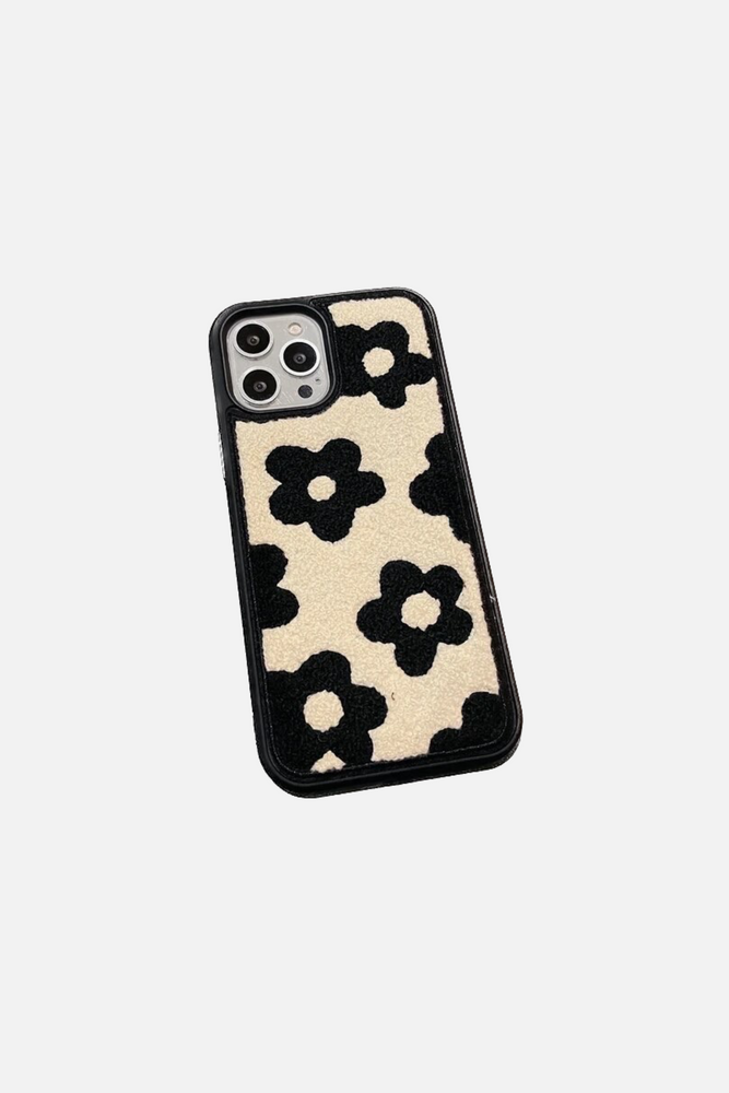 Embroidered Black Flowers iPhone Case