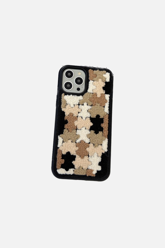 Embroidered Jigsaw Black Brown iPhone Case