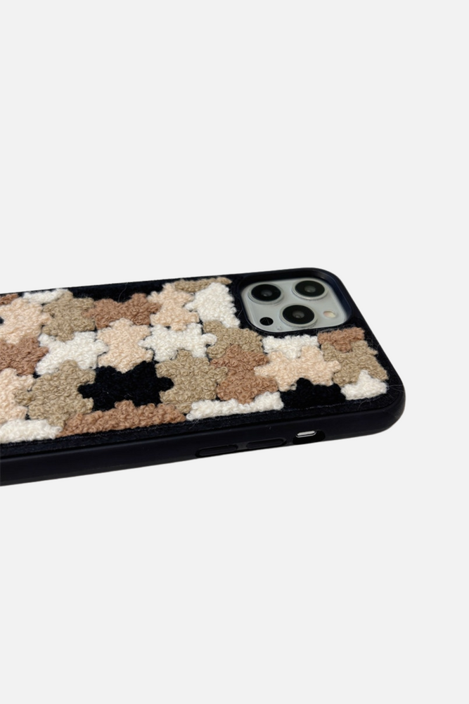
                  
                    Load image into Gallery viewer, Embroidered Jigsaw Black Brown iPhone Case
                  
                