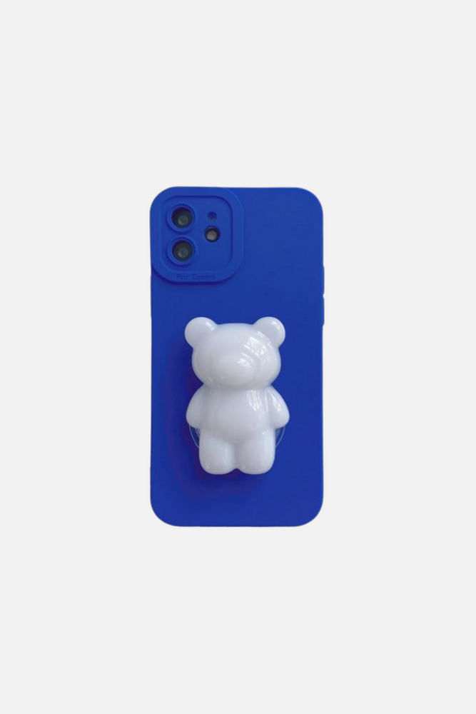 3D Bear Blue Stand Holder iPhone Case