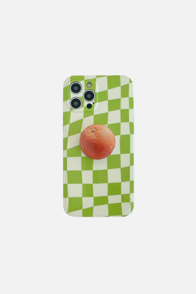 
                  
                    Load image into Gallery viewer, Creamy White Green Lattice Orange Stand Holder iPhone Case
                  
                
