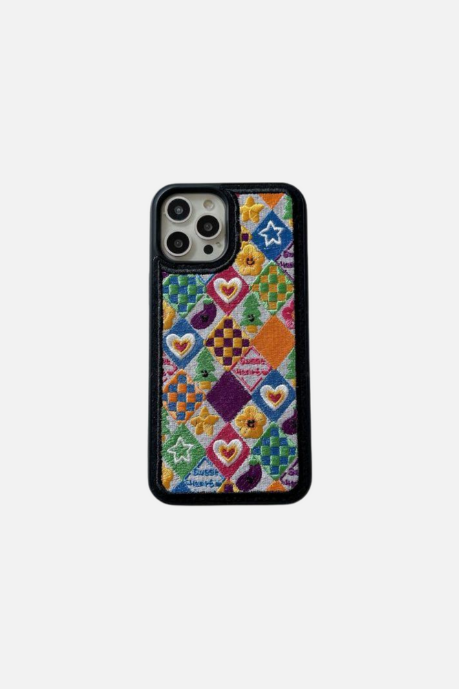 Embroidered Lattice Heart iPhone Case