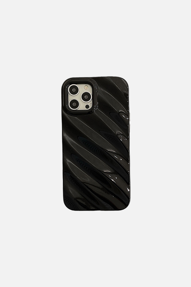 3D Solid Color Wave Pleat Black iPhone Case