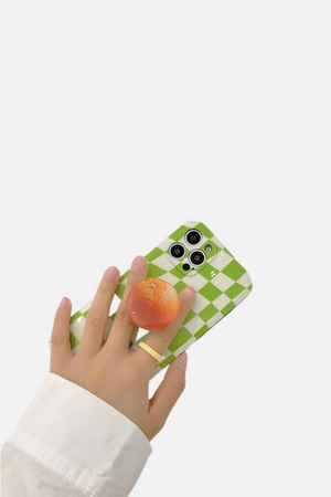 
                  
                    Load image into Gallery viewer, Creamy White Green Lattice Orange Stand Holder iPhone Case
                  
                