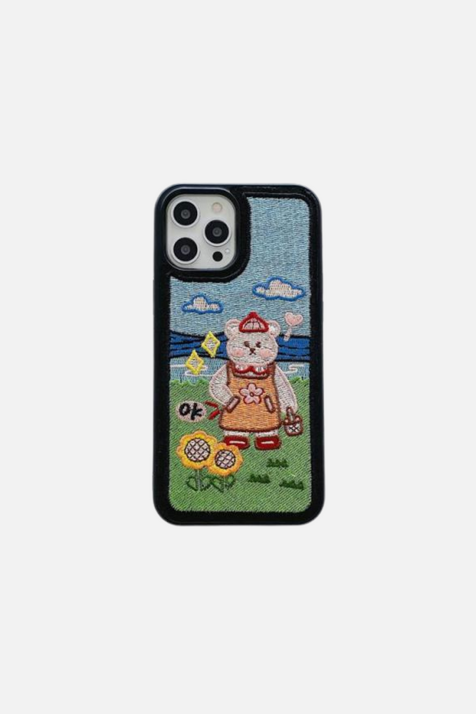 Embroidered Animal Bear iPhone Case